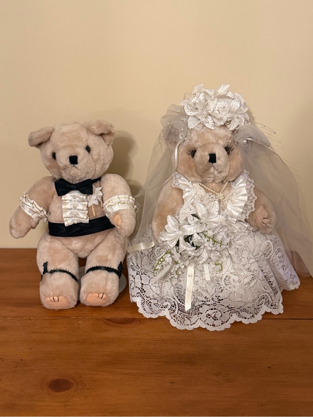 Plush Bride and Groom Teddy Bear Set in Cream and White - price is for the pair